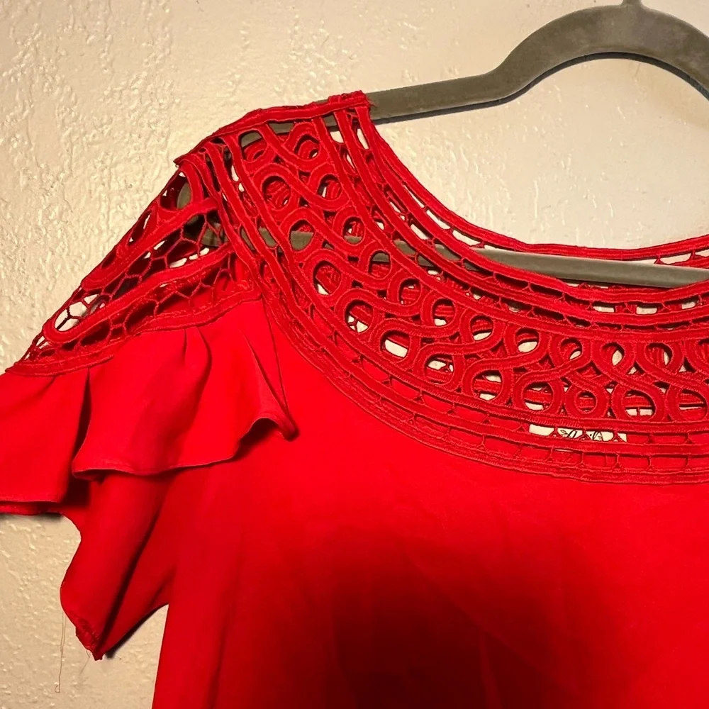 Red Ruffled Flutter Sleeve Blouse size Medium Red 2000s Y2K - Picture 5 of 8